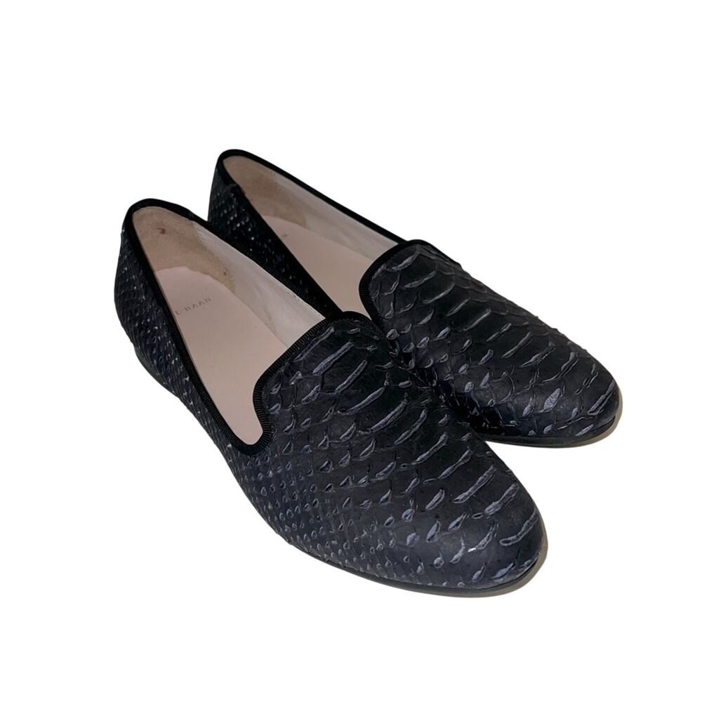 COLE HAAN exotic leather textured black slip on office wear loafers 6B